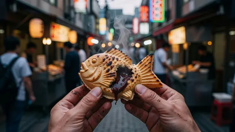Travelers tasting fresh tuna sushi and seafood at Tsukiji Outer Market stalls on a Tokyo street food tour